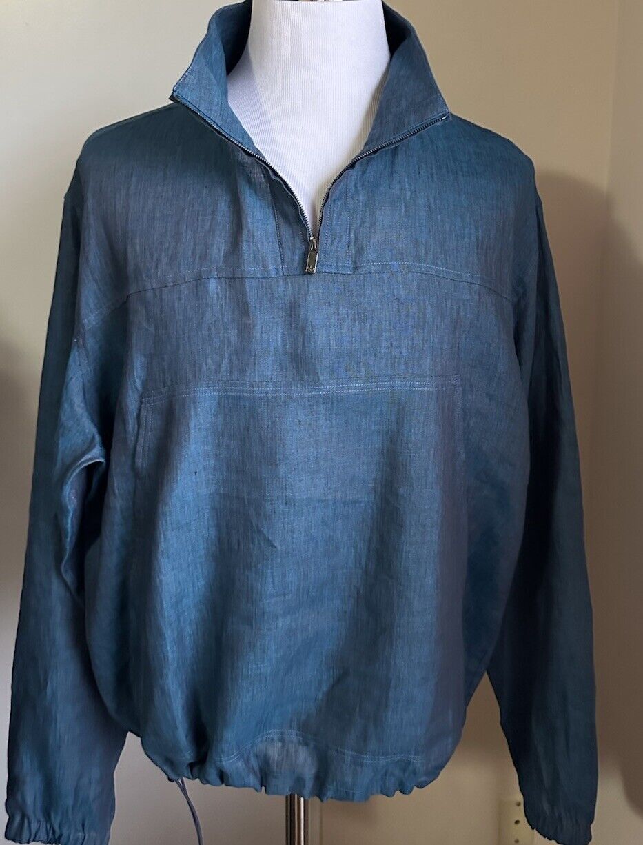 Giorgio Armani Men Zip Neck Linen Shirt Blue Size L Italy NWT $1695