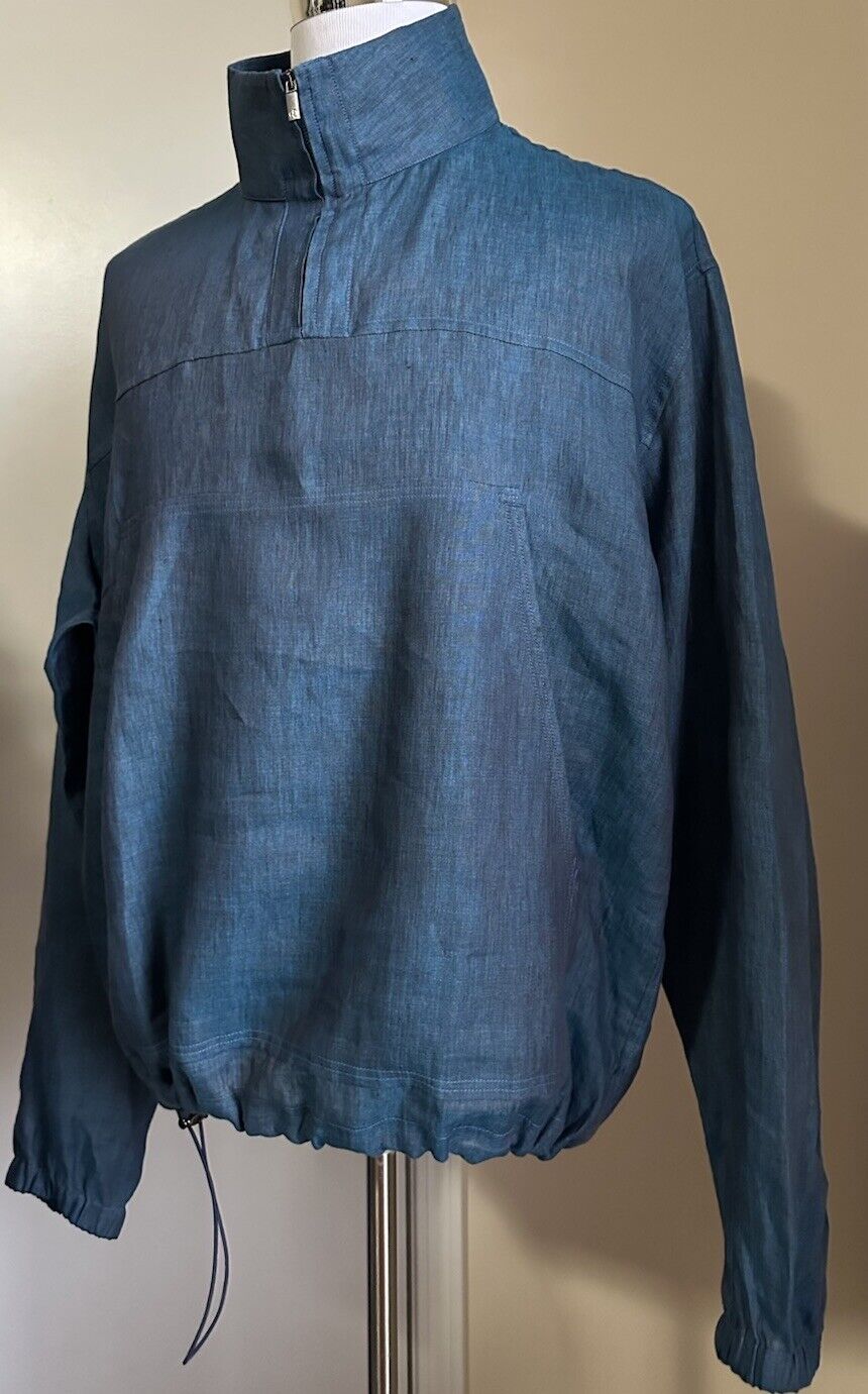 Giorgio Armani Men Zip Neck Linen Shirt Blue Size L Italy NWT $1695