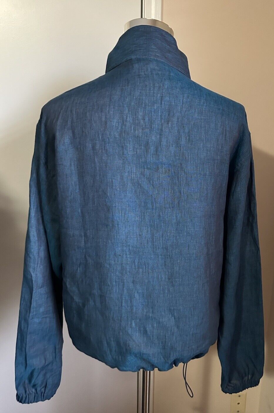 Giorgio Armani Men Zip Neck Linen Shirt Blue Size L Italy NWT $1695