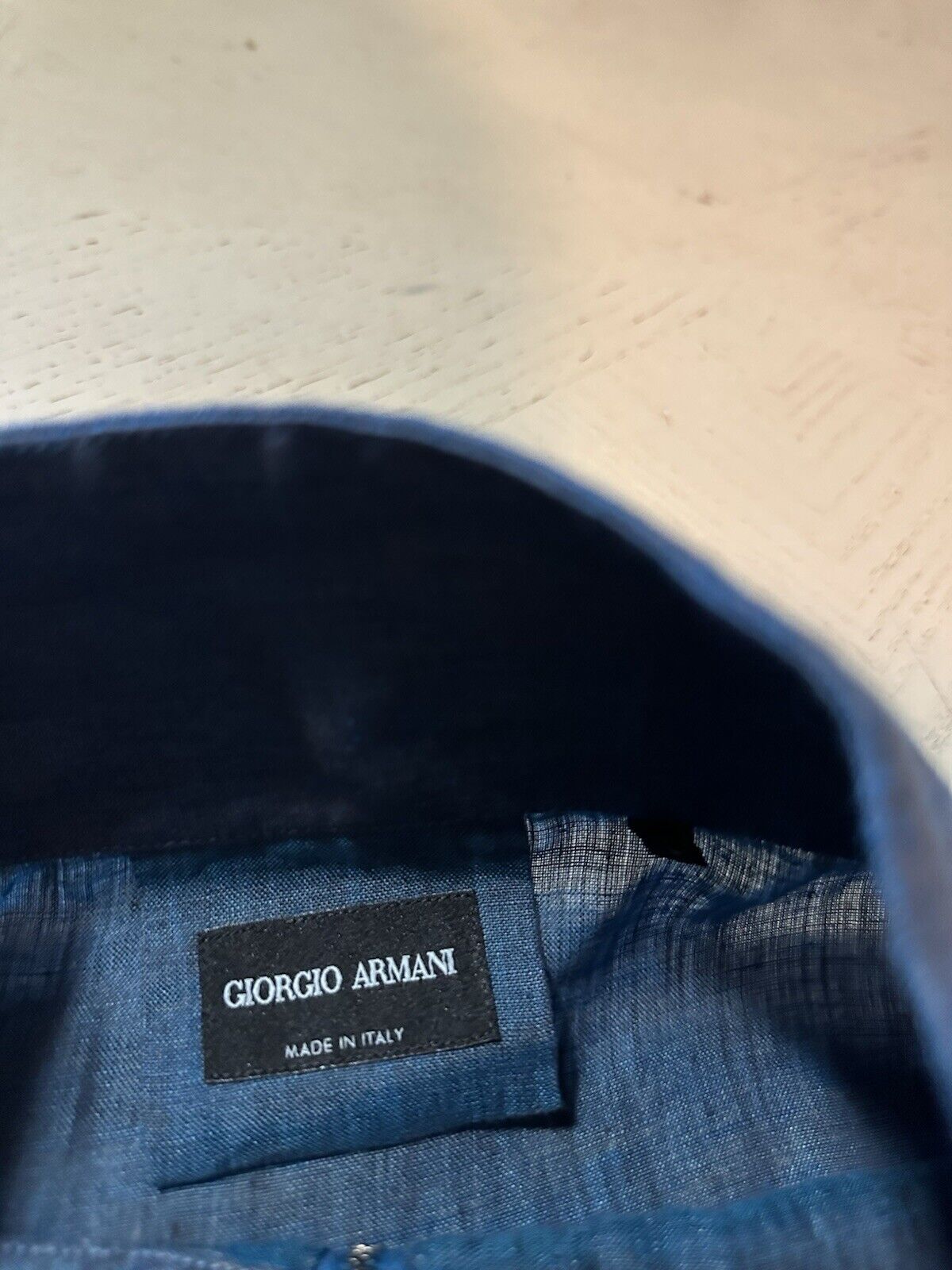 Giorgio Armani Men Zip Neck Linen Shirt Blue Size L Italy NWT $1695