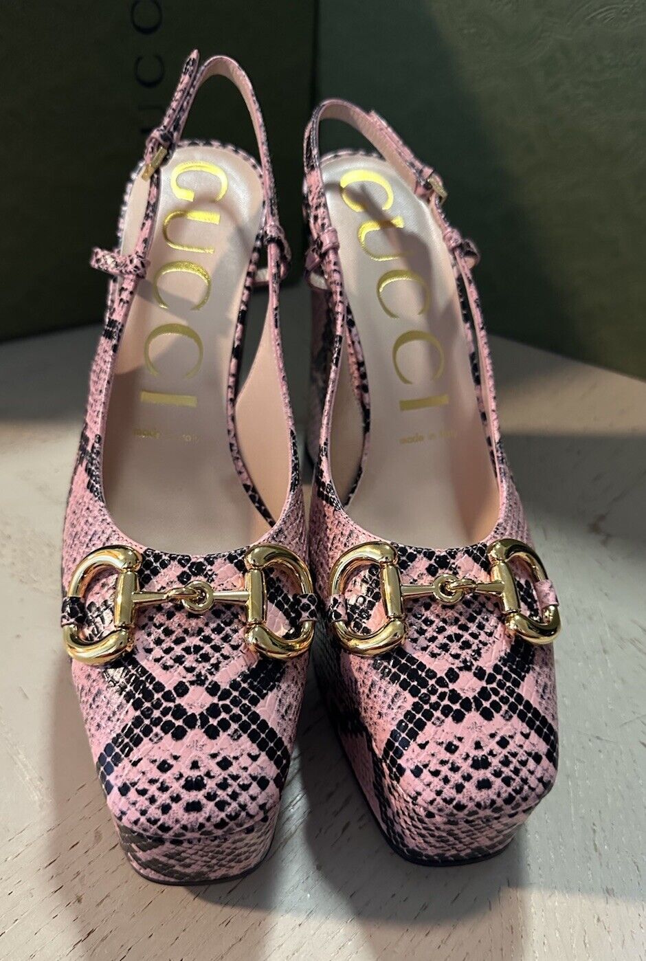 Gucci Women Leather Python Calf Print Sandal Shoes Wild Pink New $1480 723837