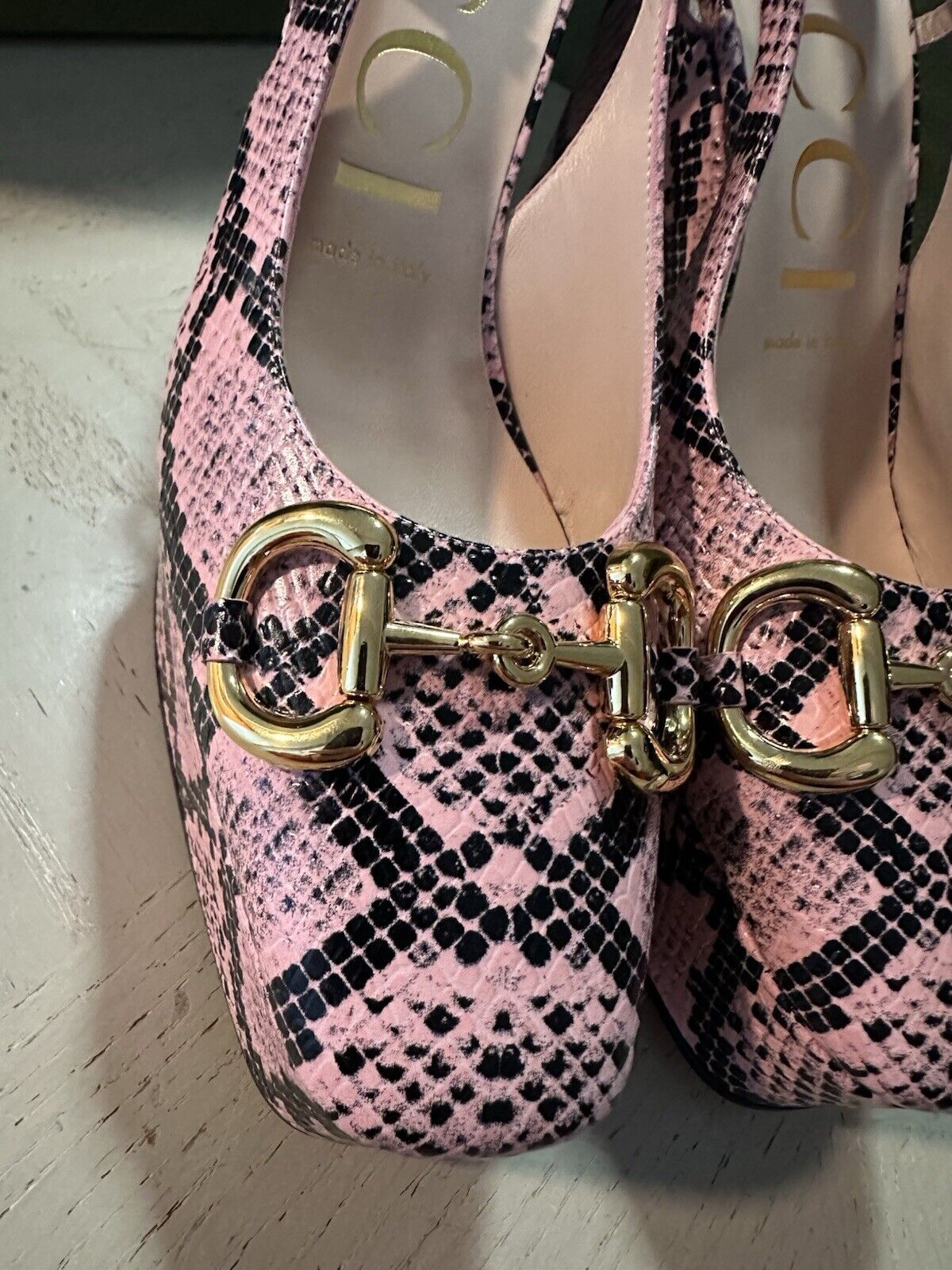 Gucci Women Leather Python Calf Print Sandal Shoes Wild Pink New $1480 723837