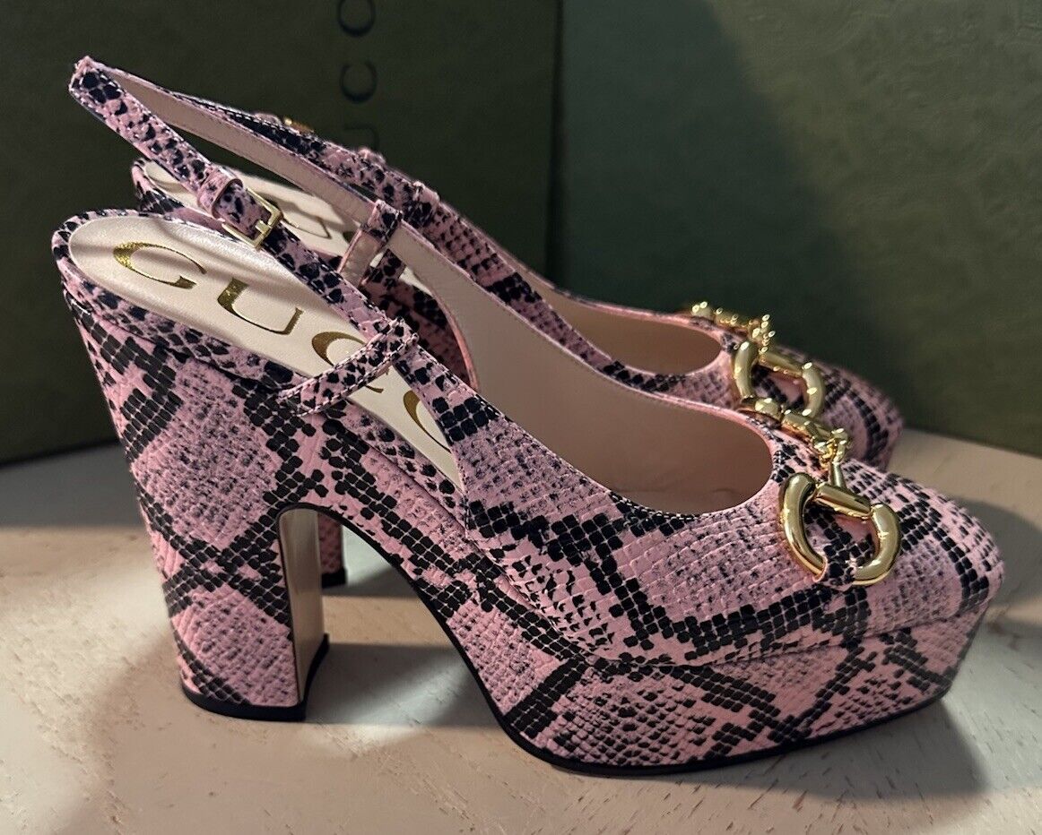 Gucci Women Leather Python Calf Print Sandal Shoes Wild Pink New $1480 723837