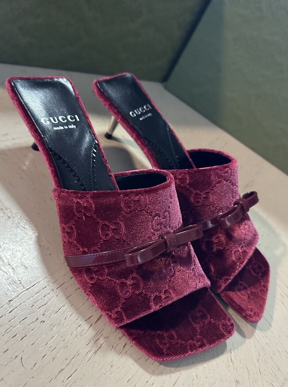 Gucci Women’s Velvet GG Print Sandal Shoes Burgundy 6 US/36 Eu New $900 764182