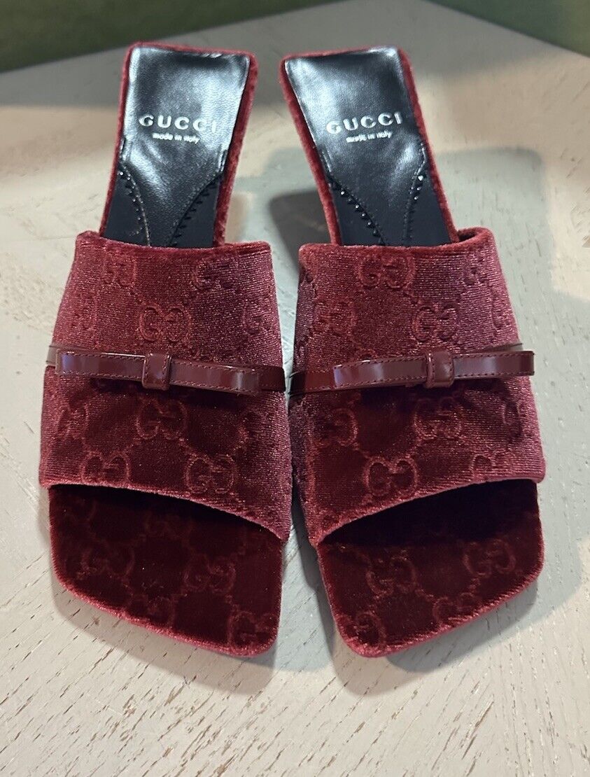 Gucci Women’s Velvet GG Print Sandal Shoes Burgundy 6 US/36 Eu New $900 764182