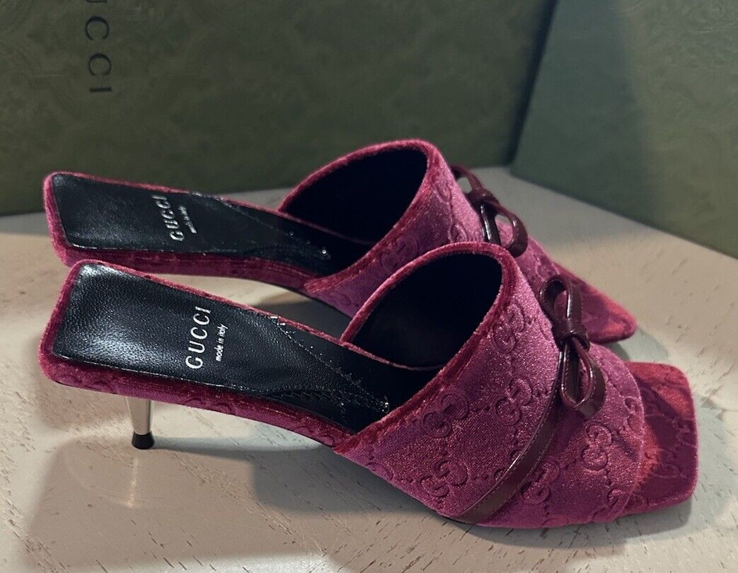 Gucci Women’s Velvet GG Print Sandal Shoes Burgundy 6 US/36 Eu New $900 764182