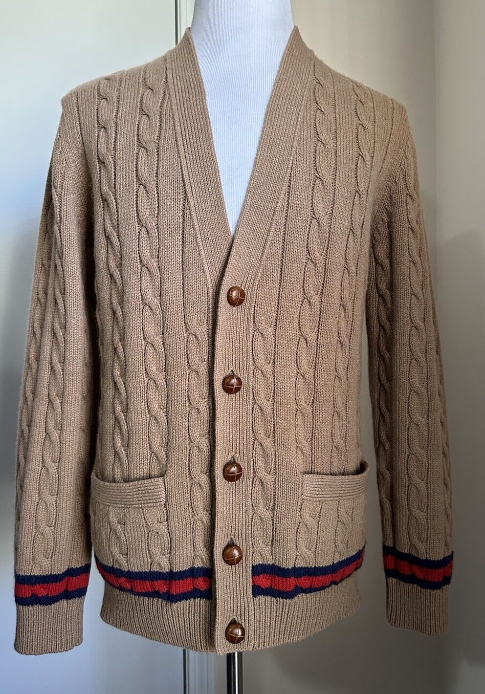 Gucci Men’s Cashmere Cardigan Sweater Camel/MC Size M New $2200