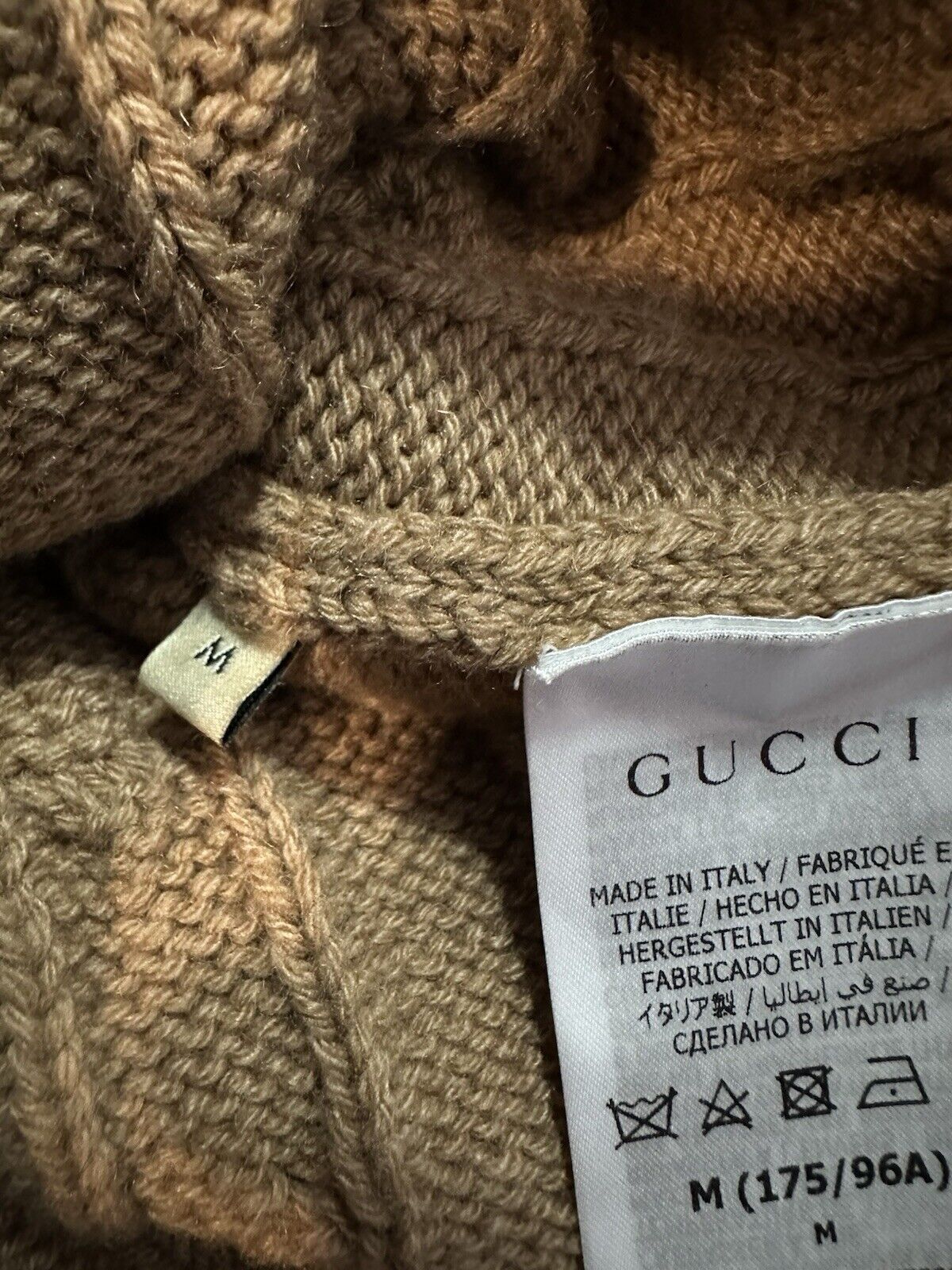 Gucci Men’s Cashmere Cardigan Sweater Camel/MC Size M New $2200