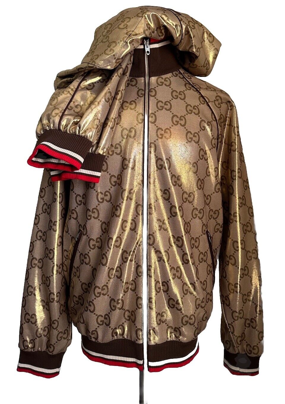 New $5400 Gucci Men’s GG-monogram Metallic Jersey Track Suit Gold XL New