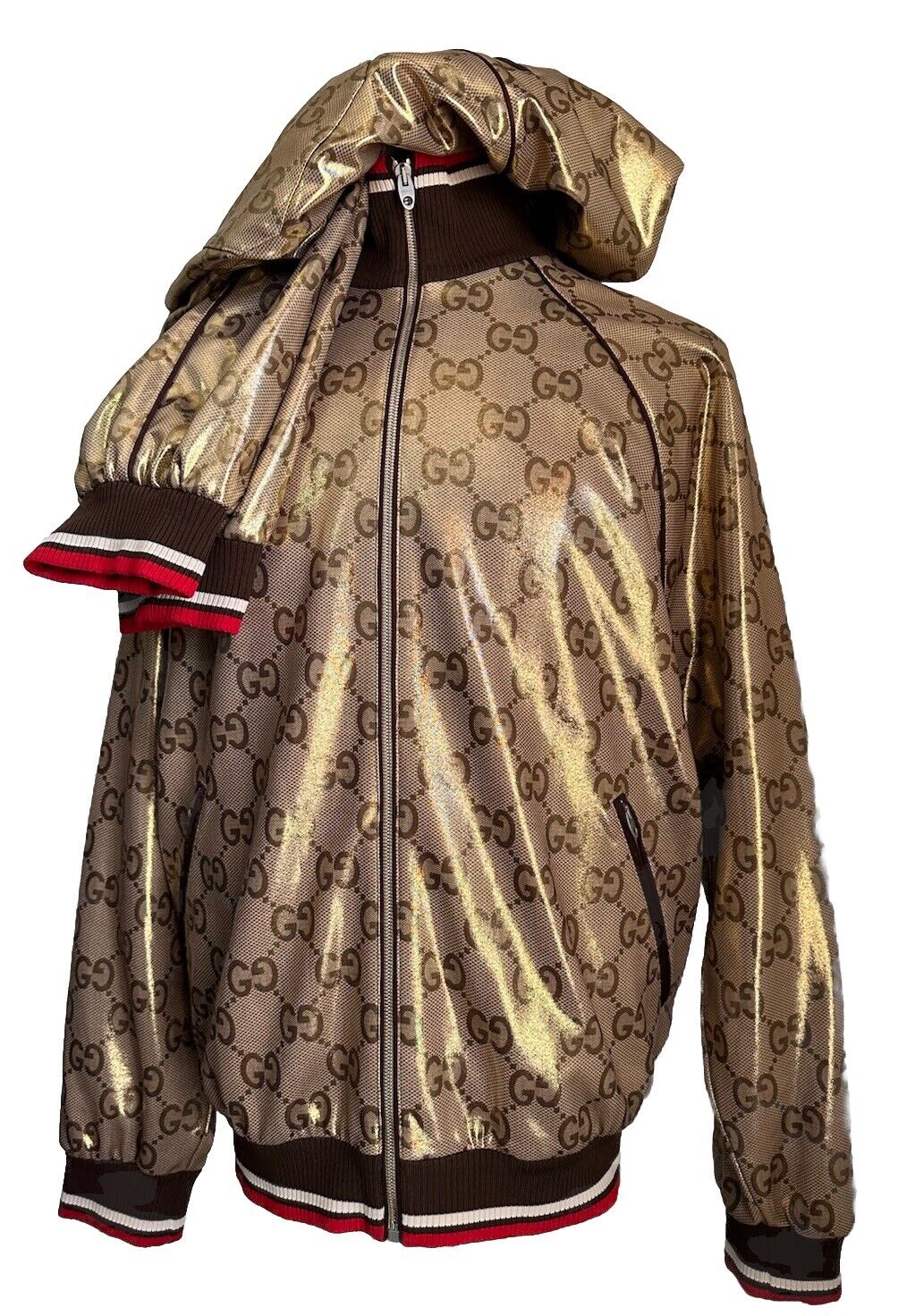 New $5400 Gucci Men’s GG-monogram Metallic Jersey Track Suit Gold XL New