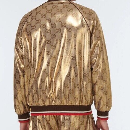 New $5400 Gucci Men’s GG-monogram Metallic Jersey Track Suit Gold XL New