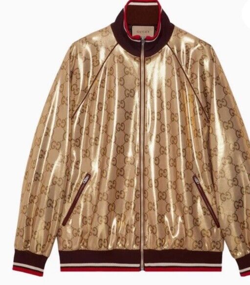 New $5400 Gucci Men’s GG-monogram Metallic Jersey Track Suit Gold XL New