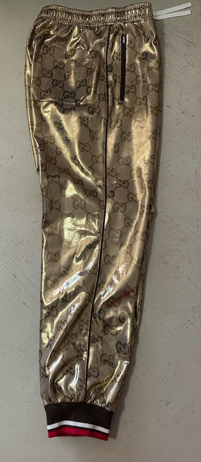 New $5400 Gucci Men’s GG-monogram Metallic Jersey Track Suit Gold XL New