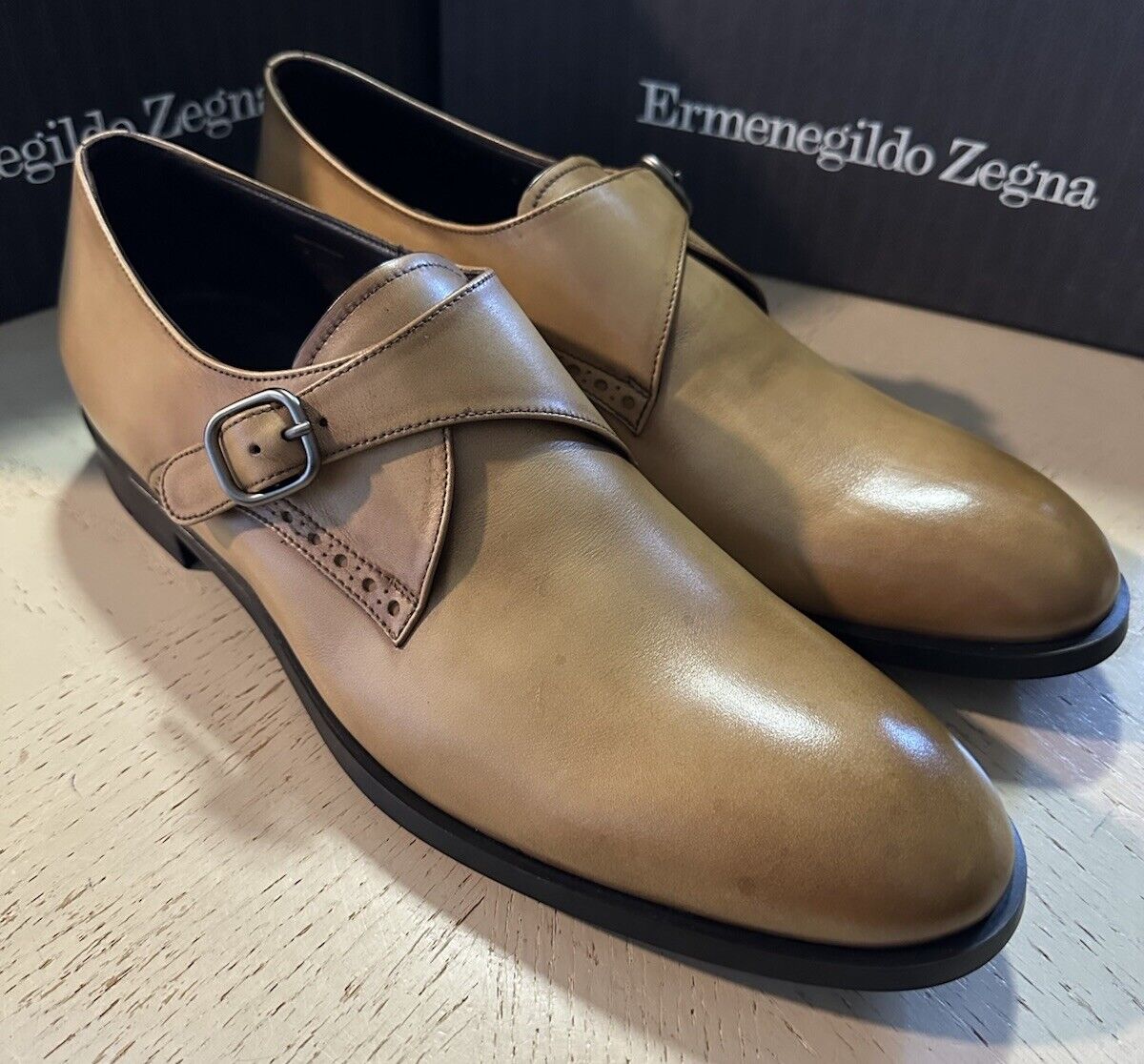 Ermenegildo Zegna Monk Dress Shoes MD Beige 10.5 US ( 43.5 Eu ) Italy New $780