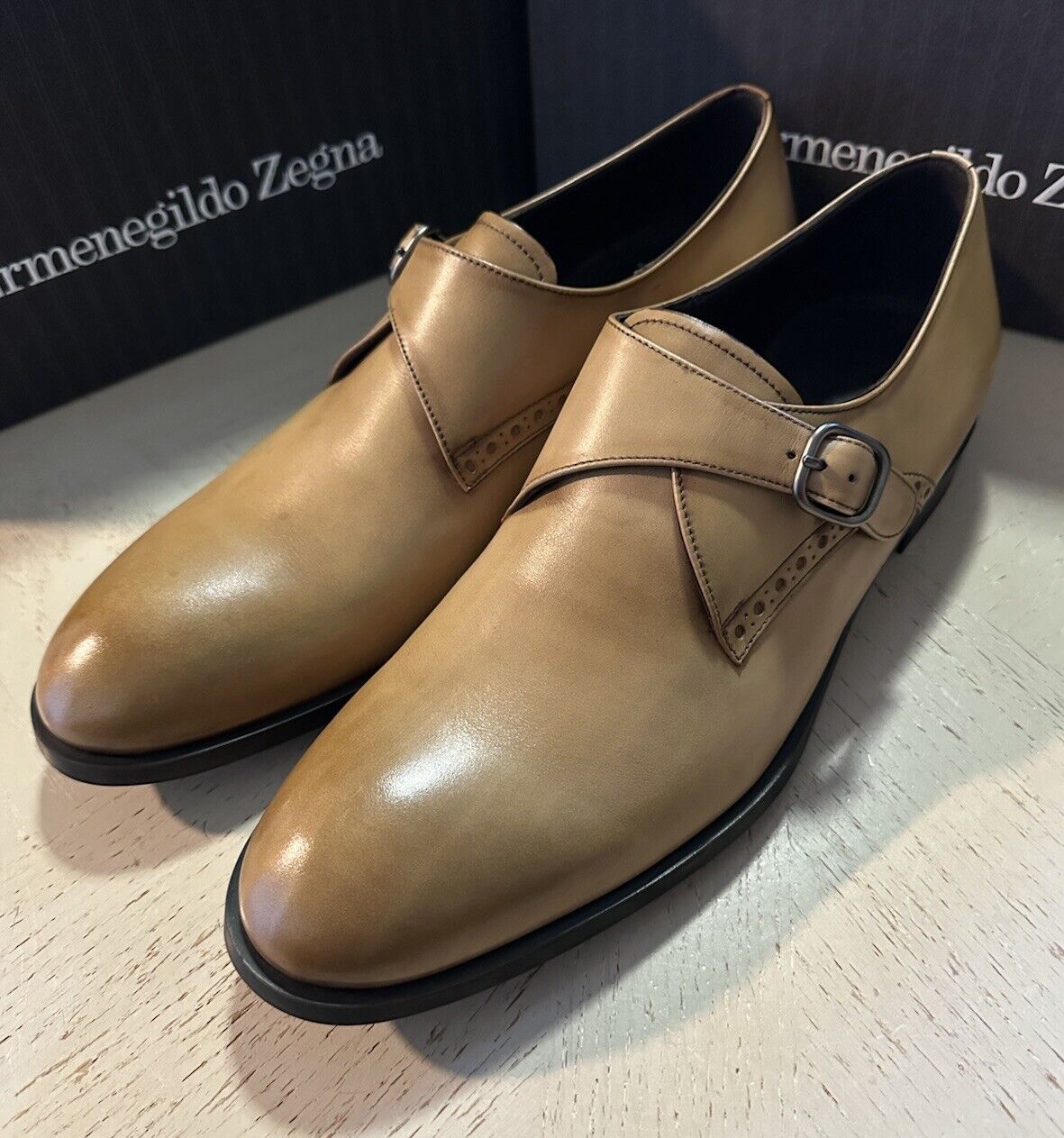 Ermenegildo Zegna Monk Dress Shoes MD Beige 10.5 US ( 43.5 Eu ) Italy New $780