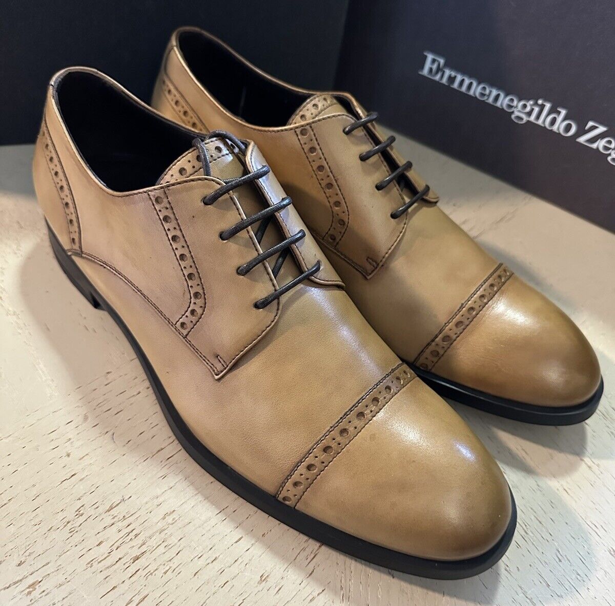 Ermenegildo Zegna Derby Dress Shoes MD Beige 10 US ( 43 Eu ) Italy New $780