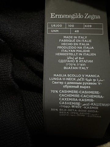 NWT $1195 Ermenegildo Zegna Knitwear V-Neck Sweater Black 48 Eu/S Italy