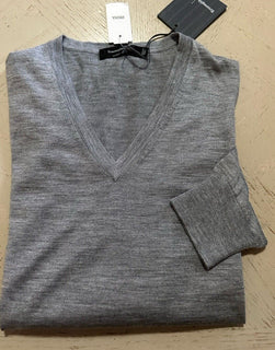 NWT $1195 Ermenegildo Zegna Knitwear V-Neck Sweater Gray 48 Eu/S Italy