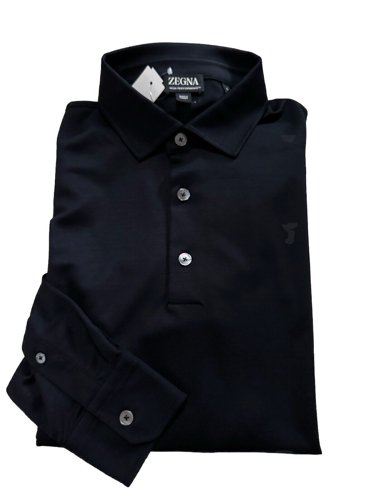 ZEGNA Long Sleeve Wool Polo Shirt Black Size S New $825