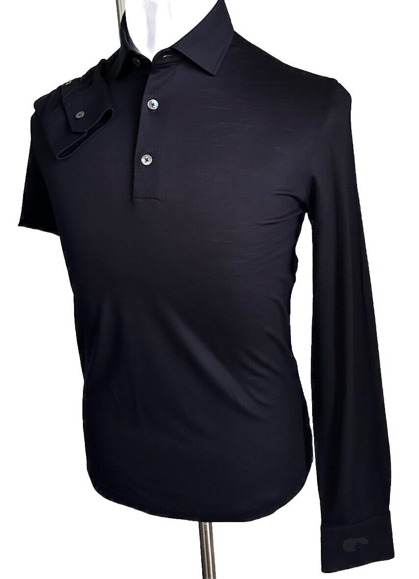 ZEGNA Long Sleeve Wool Polo Shirt Black Size S New $825