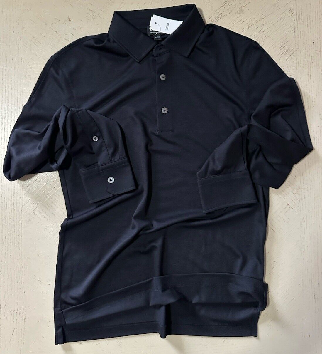 ZEGNA Long Sleeve Wool Polo Shirt Black Size S New $825