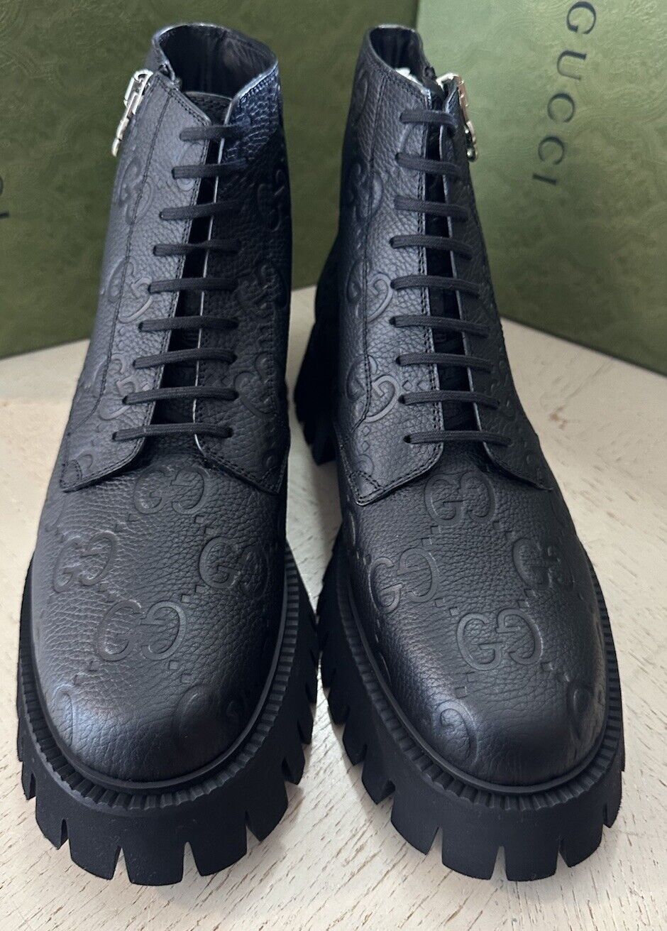 NIB Gucci Men GG Logo Leather Boots Shoes Black 12 US/11 UK 699584