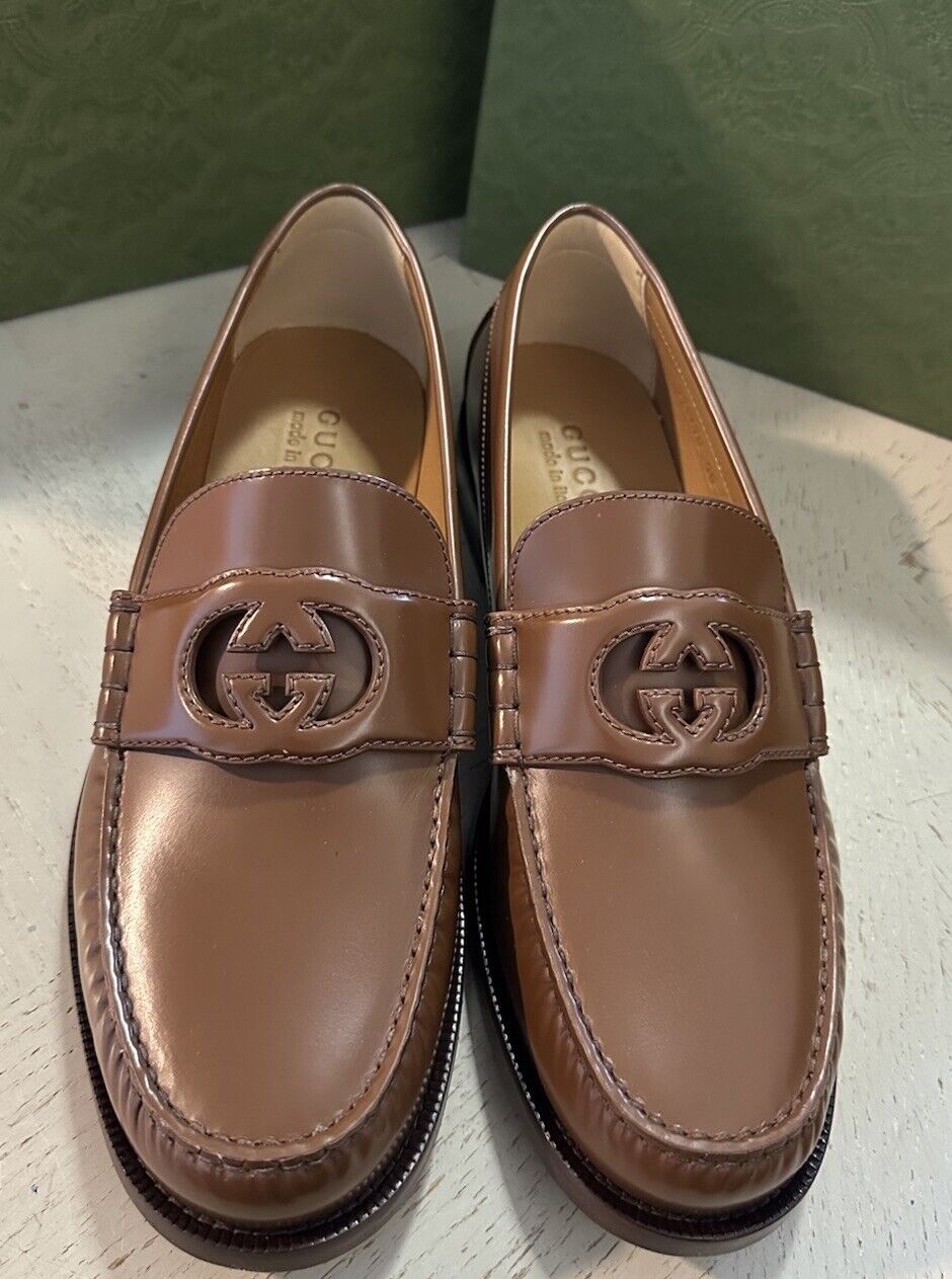 Gucci Mens GG Logo Leather Moccasin Loafers Shoes Brown 11 US/10 UK New 738470