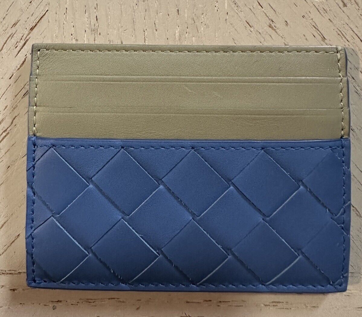 New $450 Bottega Veneta Mens Case Wallet Blue/Beige 635057 Italy