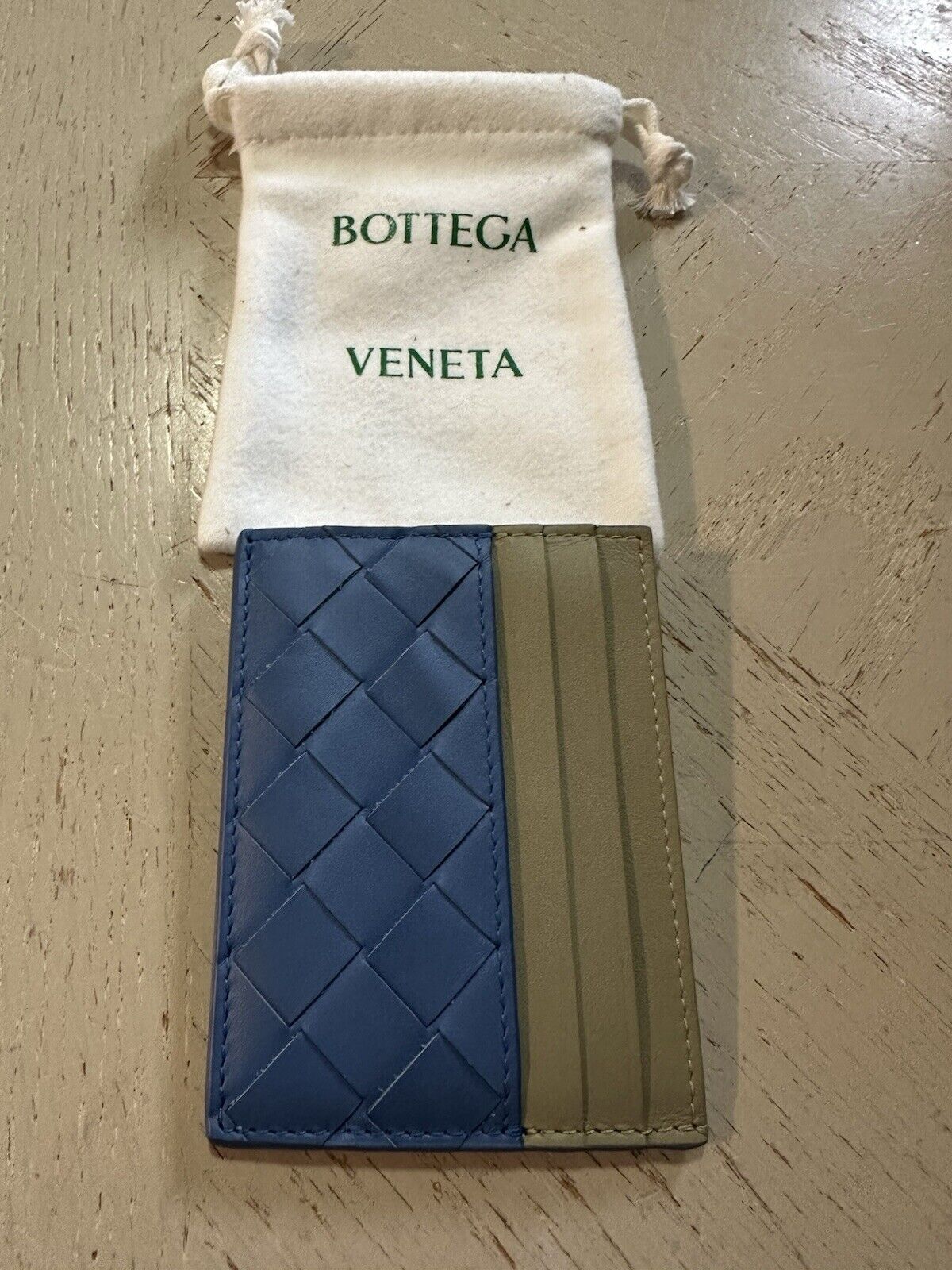 New $450 Bottega Veneta Mens Case Wallet Blue/Beige 635057 Italy