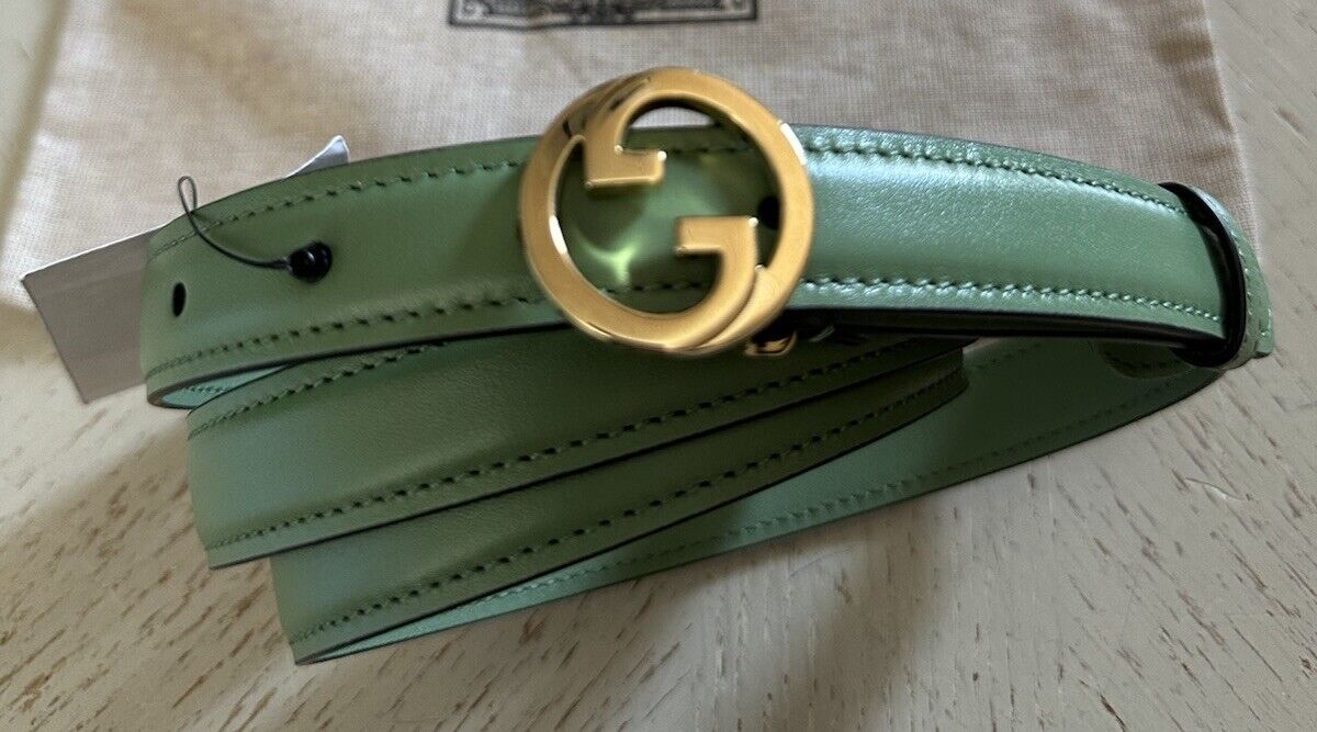 Gucci Women Leather GG Thin Width Belt Green Size 100/40 723073 NWT