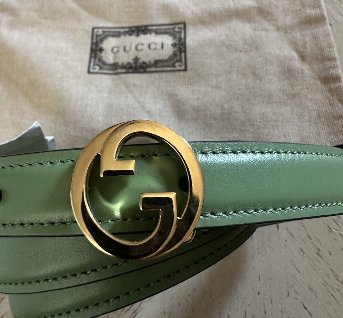 Gucci Women Leather GG Thin Width Belt Green Size 100/40 723073 NWT