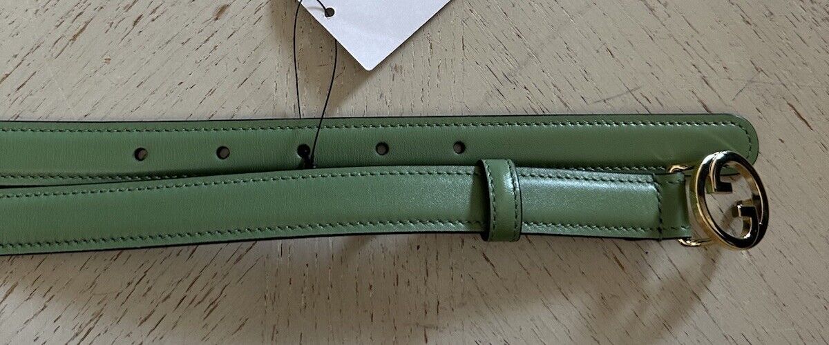 Gucci Women Leather GG Thin Width Belt Green Size 100/40 723073 NWT