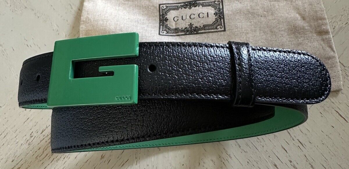 Gucci Mens Leather Belt Black/Green 105/42 New $690 709974