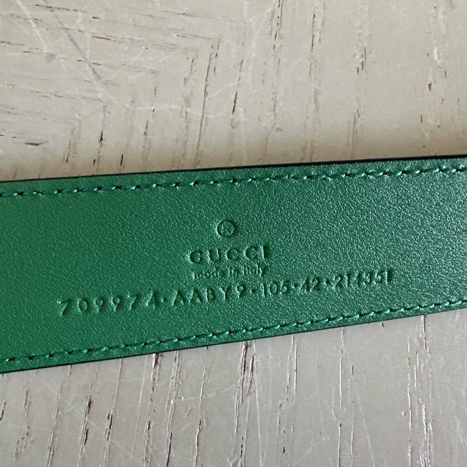 Gucci Mens Leather Belt Black/Green 105/42 New $690 709974