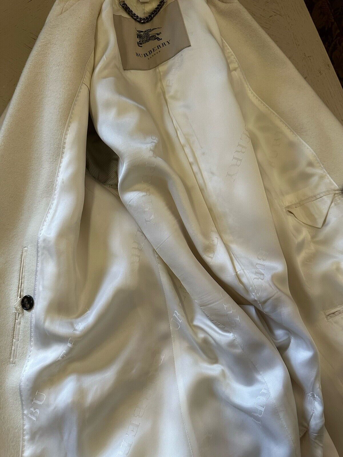 $3800 Burberry Men Iconic Double Breasted Wool Coat Overcoat White 38 US/48 Eu