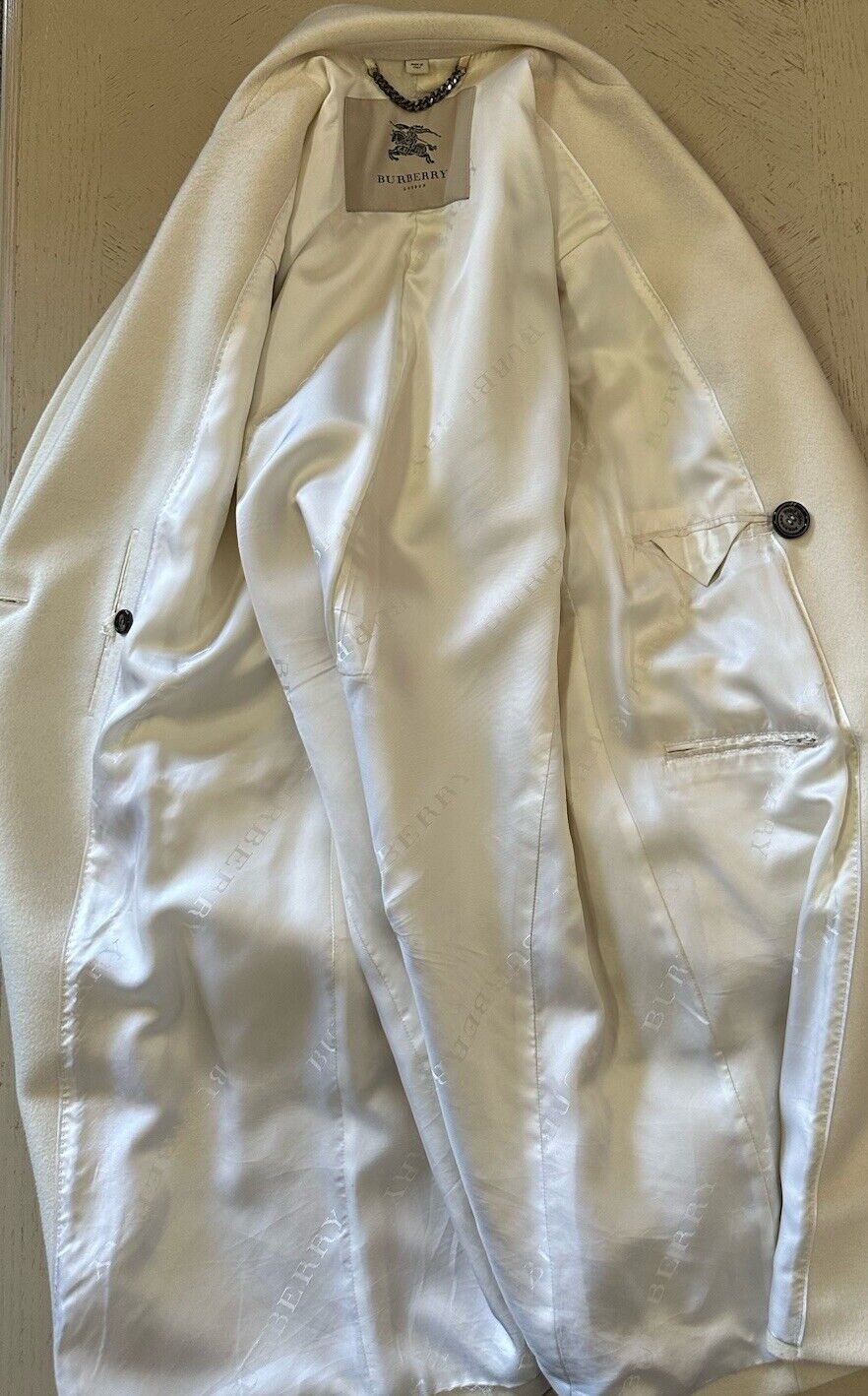 $3800 Burberry Men Iconic Double Breasted Wool Coat Overcoat White 38 US/48 Eu