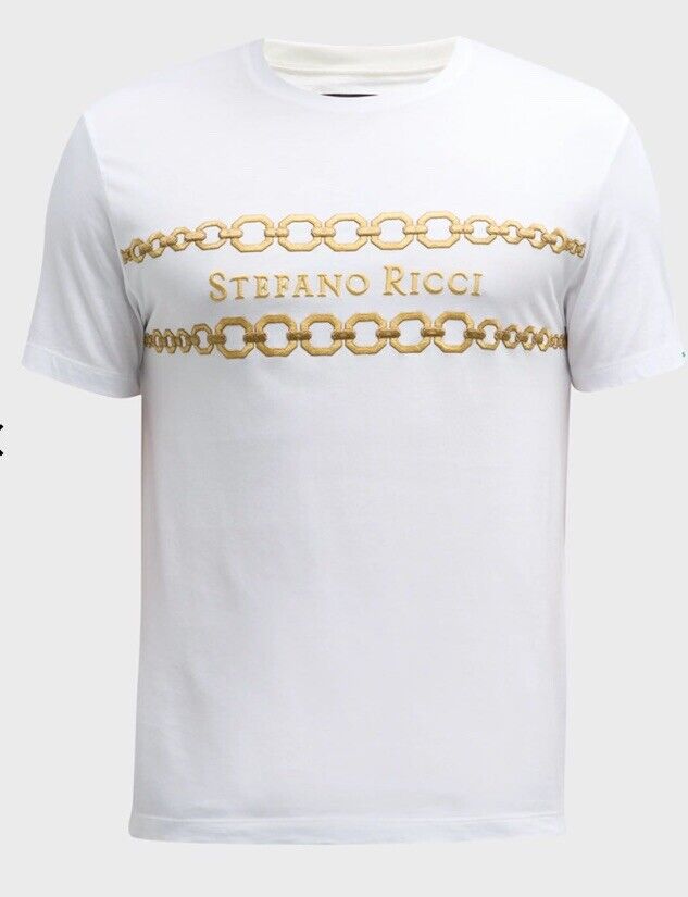 Stefano Ricci Men's Embroidered Chain Logo T-Shirt XL White Italy New $750