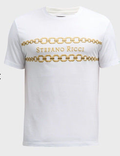 Stefano Ricci Men's Embroidered Chain Logo T-Shirt XL White Italy New $750