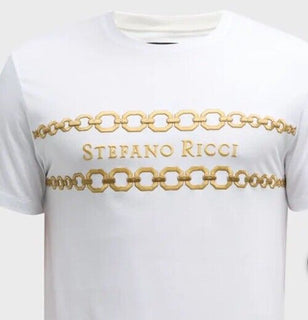 Stefano Ricci Men's Embroidered Chain Logo T-Shirt XL White Italy New $750