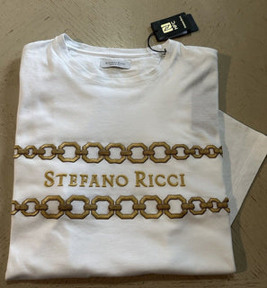 Stefano Ricci Men's Embroidered Chain Logo T-Shirt XL White Italy New $750