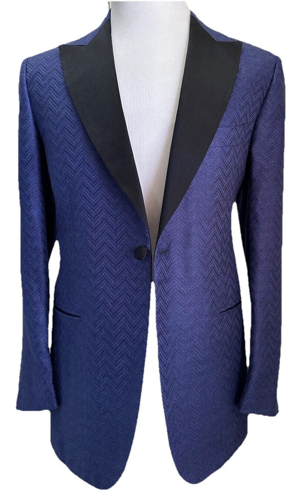 New $9995 Kiton Cashmere/Silk Diner Jacket Blazer Blue/Black  40R US/50R Eu