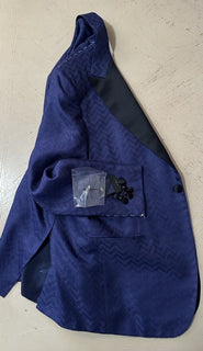 New $9995 Kiton Cashmere/Silk Diner Jacket Blazer Blue/Black  40R US/50R Eu