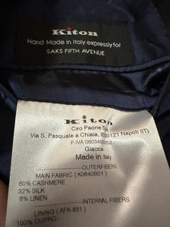 New $9995 Kiton Cashmere/Silk Diner Jacket Blazer Blue/Black  40R US/50R Eu