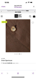 New $5695 Kiton Linen Sport Coat Jacket Blazer DK Brown 44R US/54R Eu