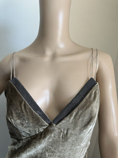 New $7695 Brunello Cucinelli Velvet V-Neck Column Gown Dress DK Gray Size S