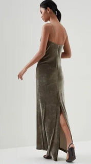 New $7695 Brunello Cucinelli Velvet V-Neck Column Gown Dress DK Gray Size S