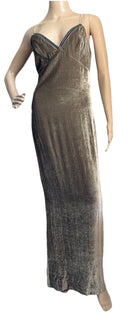 New $7695 Brunello Cucinelli Velvet V-Neck Column Gown Dress DK Gray Size S