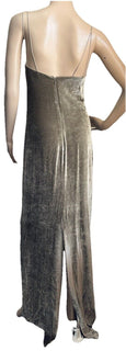 New $7695 Brunello Cucinelli Velvet V-Neck Column Gown Dress DK Gray Size S
