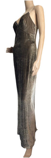 New $7695 Brunello Cucinelli Velvet V-Neck Column Gown Dress DK Gray Size S
