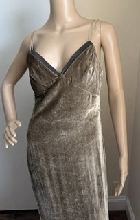 New $7695 Brunello Cucinelli Velvet V-Neck Column Gown Dress DK Gray Size S